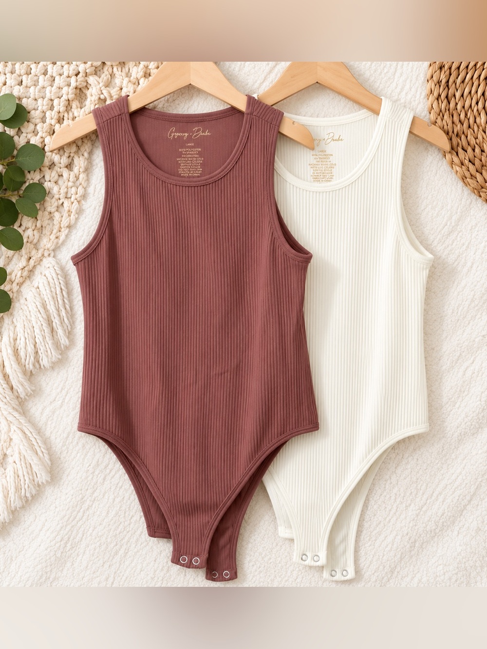 Gypsy + Jade Ribbed Mauve and white 2 pack Bodysuit o